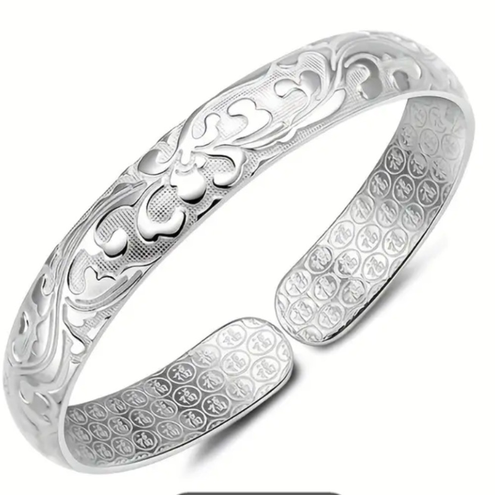 SILVER  Embossed Thin Open Bangle Cuff Bracelet NIB